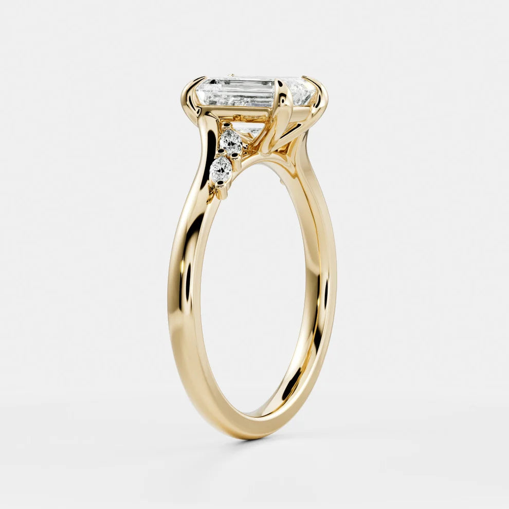 Flora Twist Side Stone Emerald Diamond Engagement & Wedding Ring