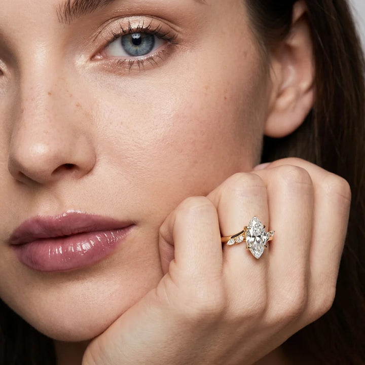 Flora Twist Side Stone Marquise Diamond Engagement & Wedding Ring