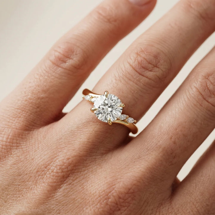 Flora Twist Side Stone Round Diamond Engagement & Wedding Ring