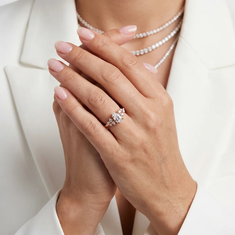 Evelina Bloom Pear Diamond Engagement & Wedding Ring