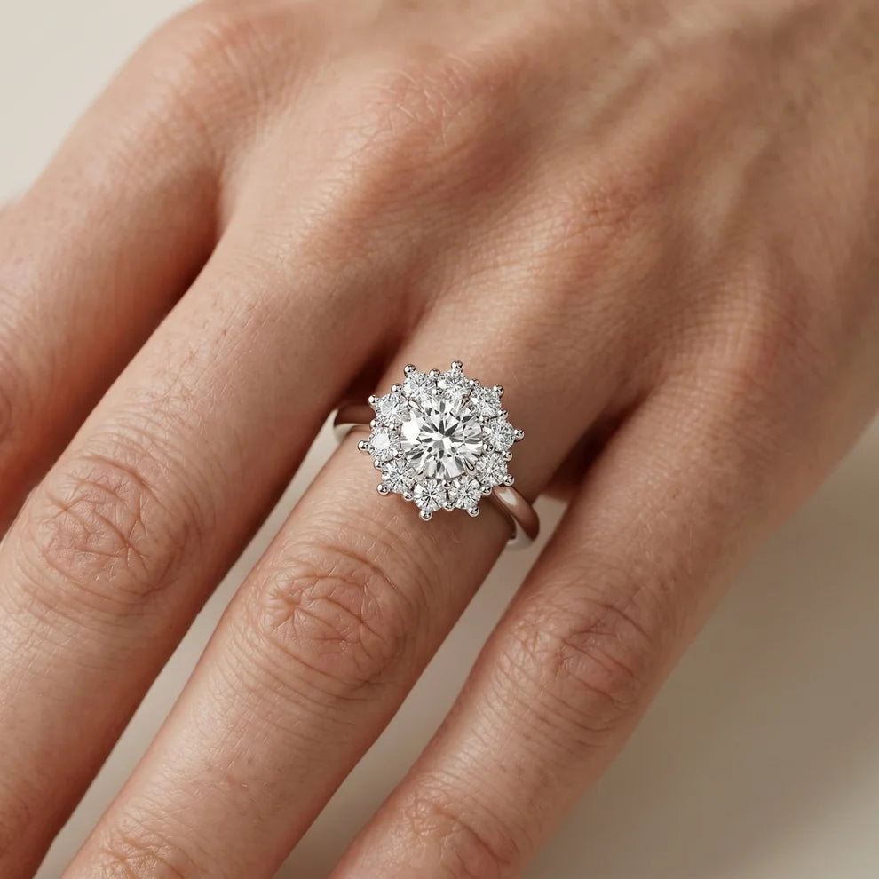 Halo Glow Round Diamond Engagement & Wedding Ring
