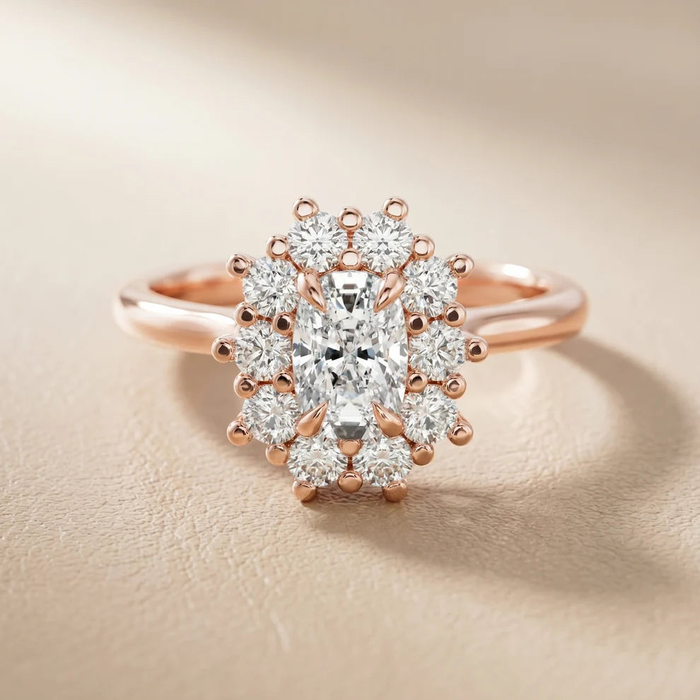 Halo Glow Cushion Diamond Engagement & Wedding Ring
