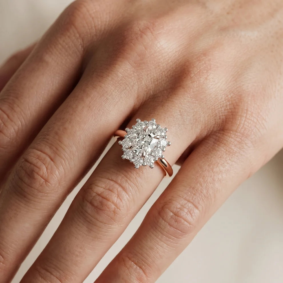 Halo Glow Cushion Diamond Engagement & Wedding Ring
