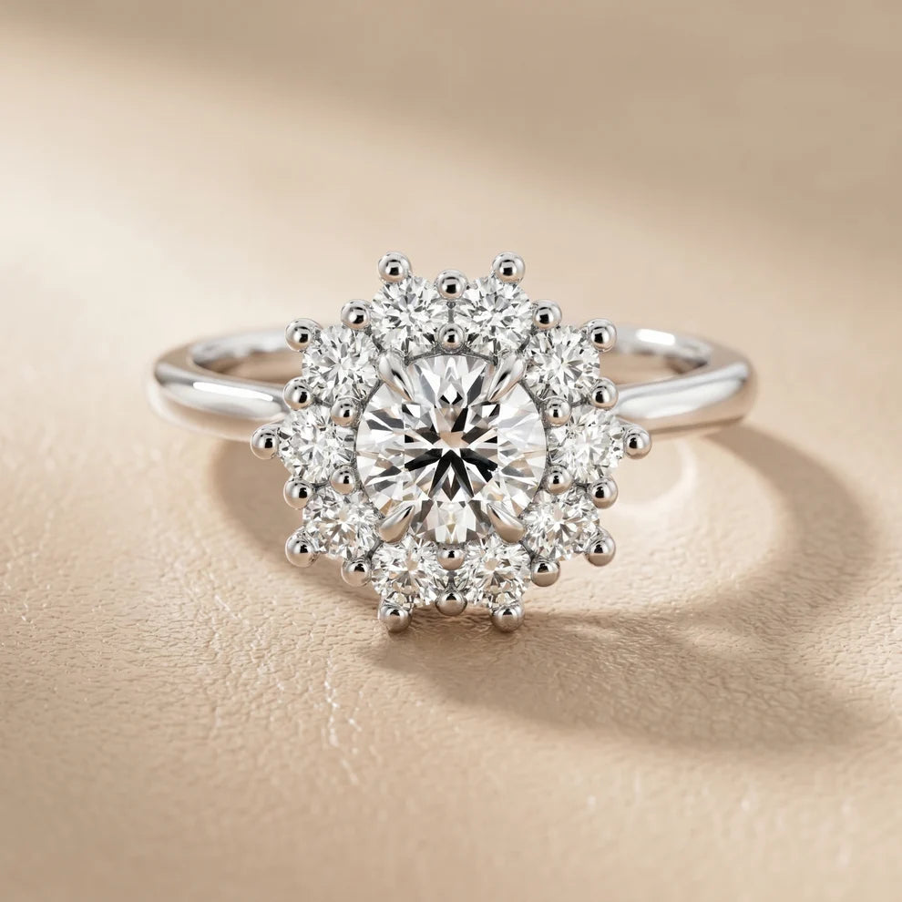 Halo Glow Round Diamond Engagement & Wedding Ring