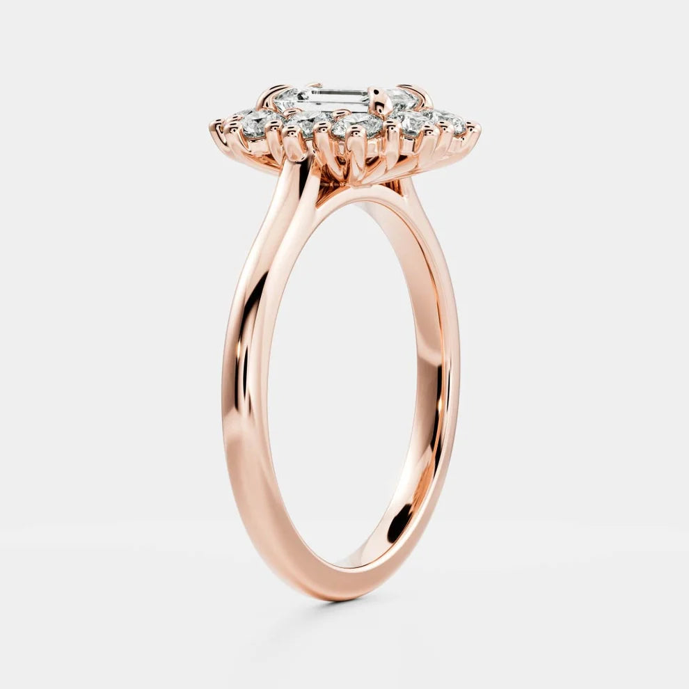 Halo Glow Emerald Diamond Engagement & Wedding Ring