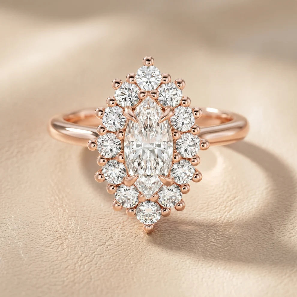 Halo Glow Marquise Diamond Engagement & Wedding Ring