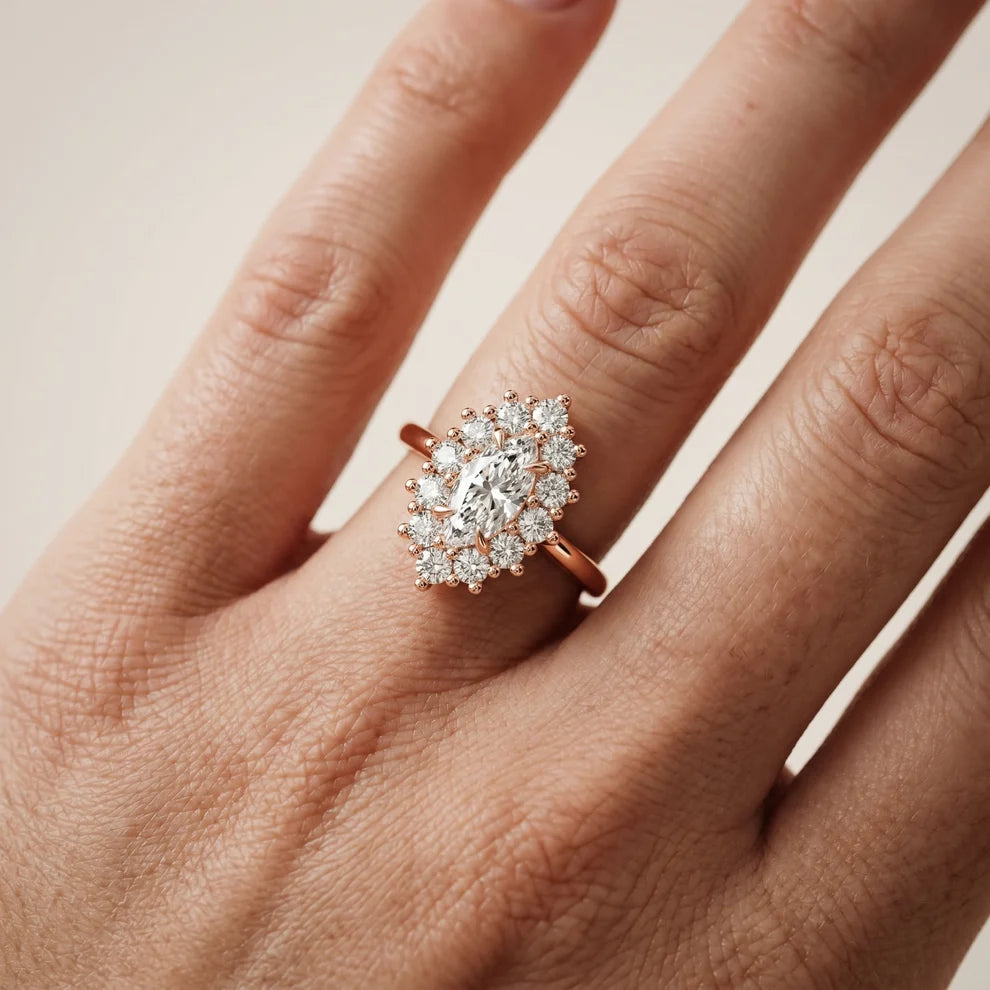 Halo Glow Marquise Diamond Engagement & Wedding Ring