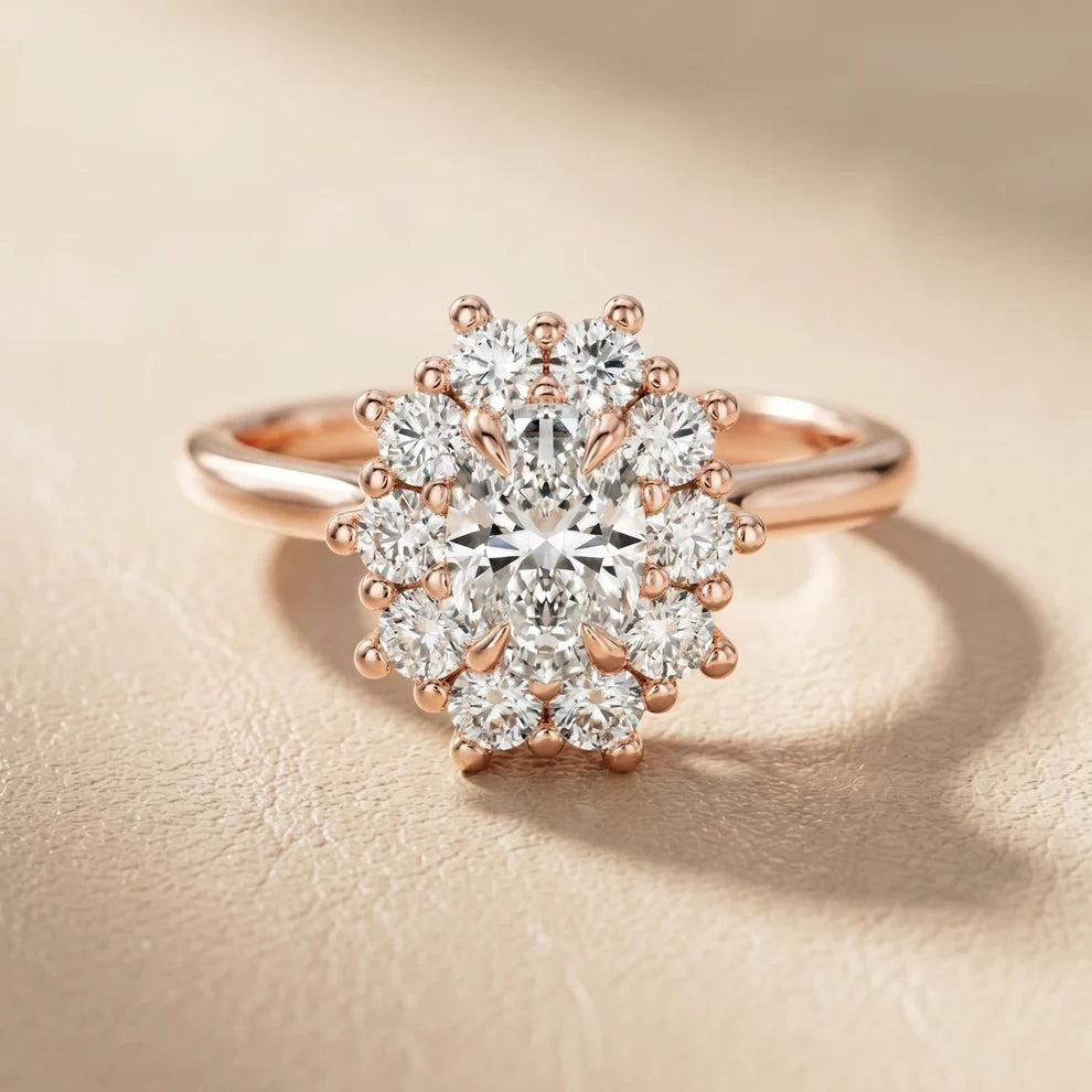 Halo Glow Oval Diamond Engagement & Wedding Ring