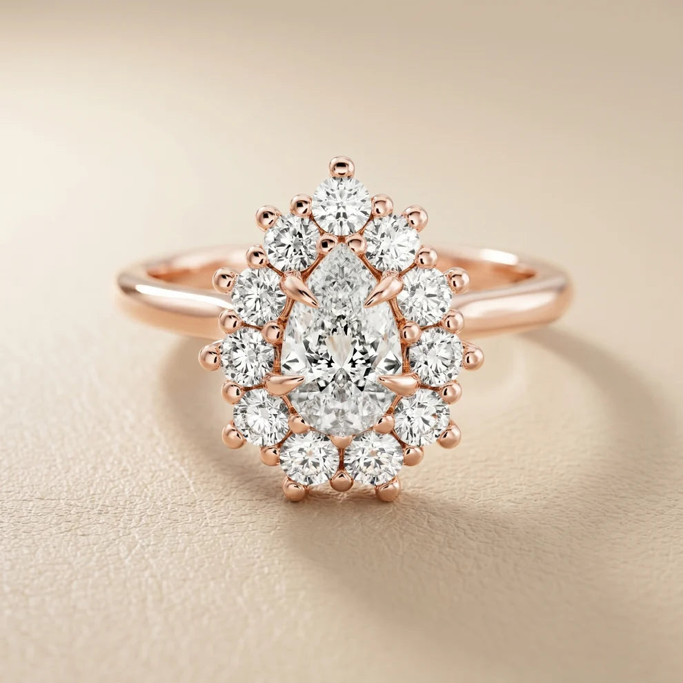 Halo Glow Pear Diamond Engagement & Wedding Ring