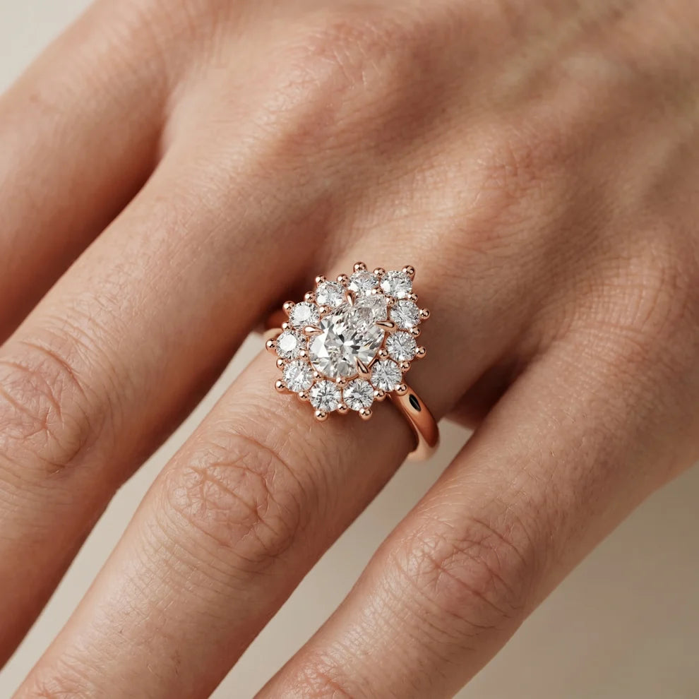 Halo Glow Pear Diamond Engagement & Wedding Ring