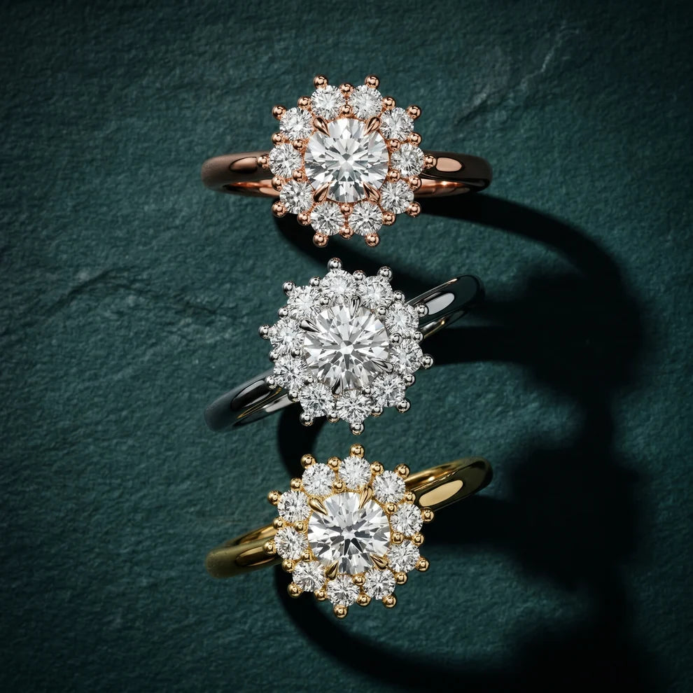 Halo Glow Round Diamond Engagement & Wedding Ring