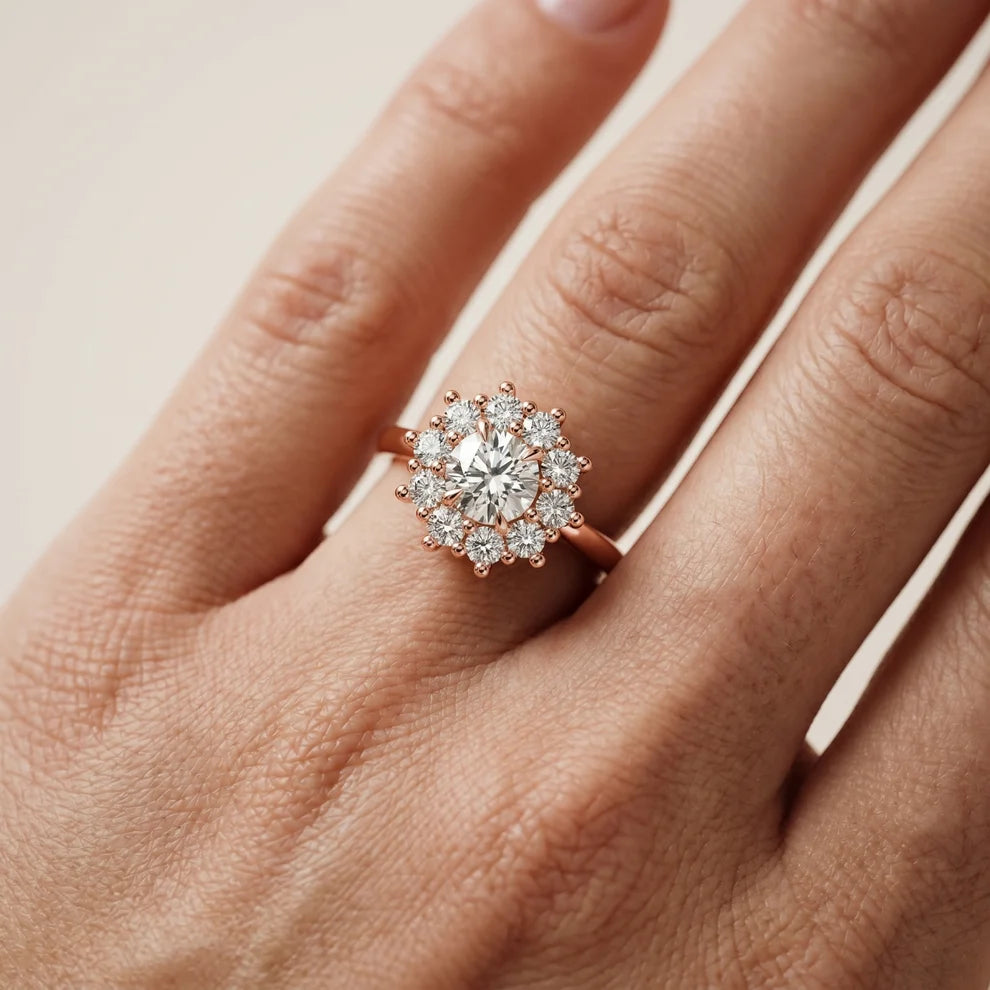 Halo Glow Round Diamond Engagement & Wedding Ring