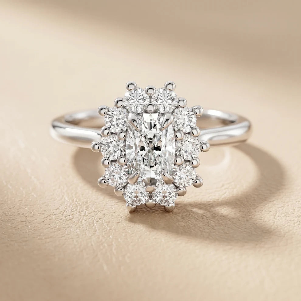 Halo Glow Cushion Diamond Engagement & Wedding Ring