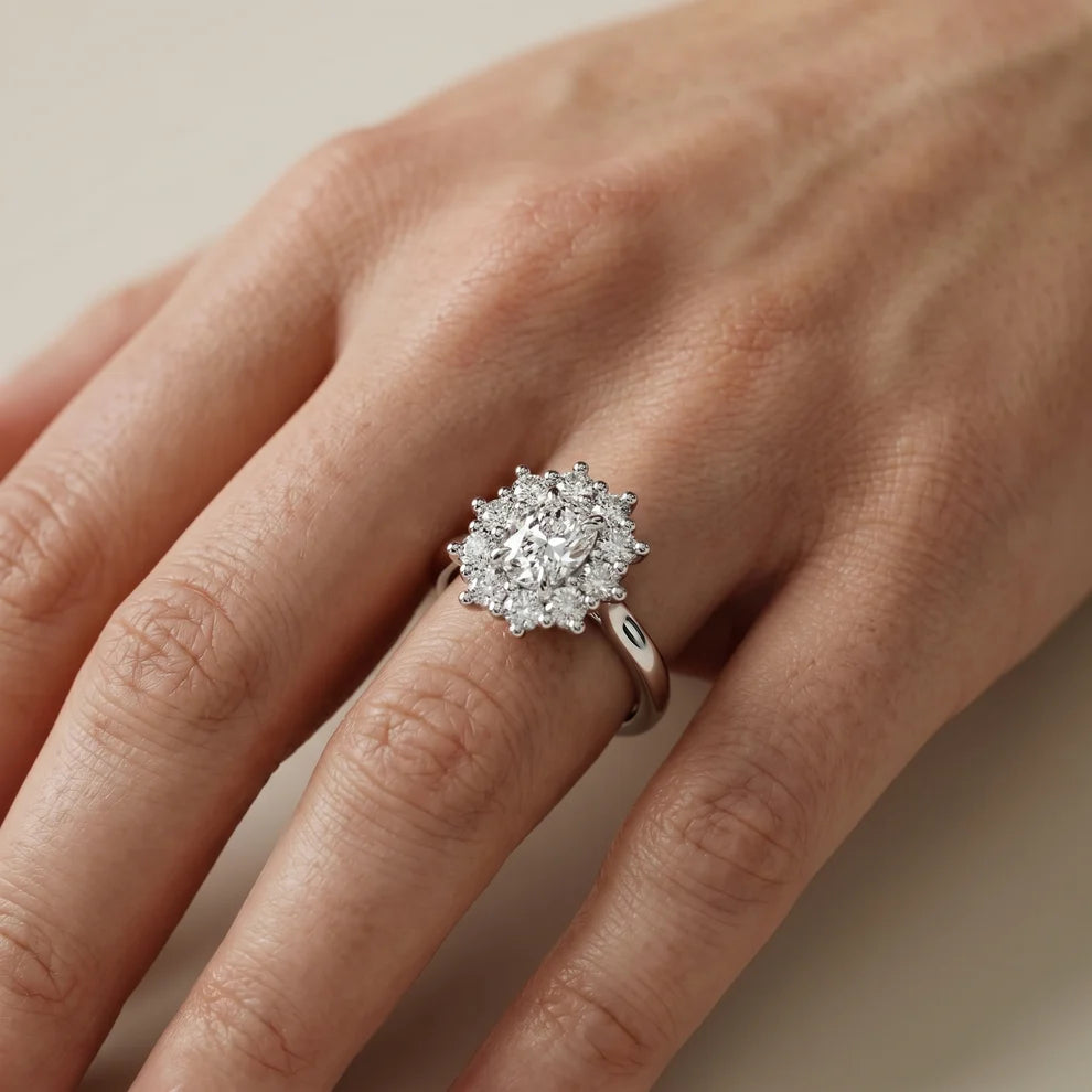 Halo Glow Cushion Diamond Engagement & Wedding Ring