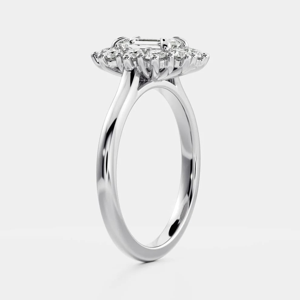 Halo Glow Emerald Diamond Engagement & Wedding Ring
