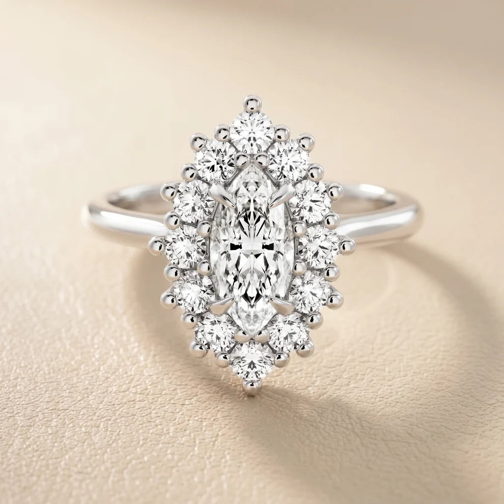 Halo Glow Marquise Diamond Engagement & Wedding Ring