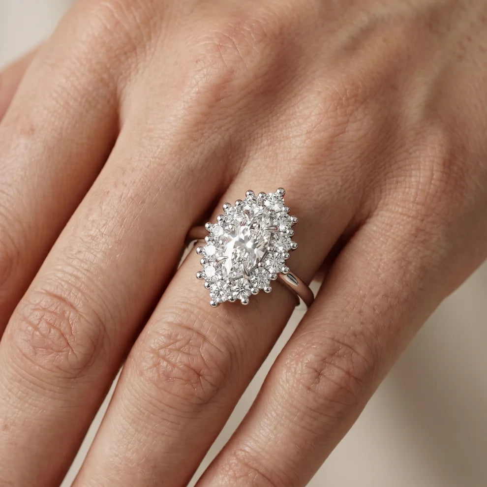 Halo Glow Marquise Diamond Engagement & Wedding Ring
