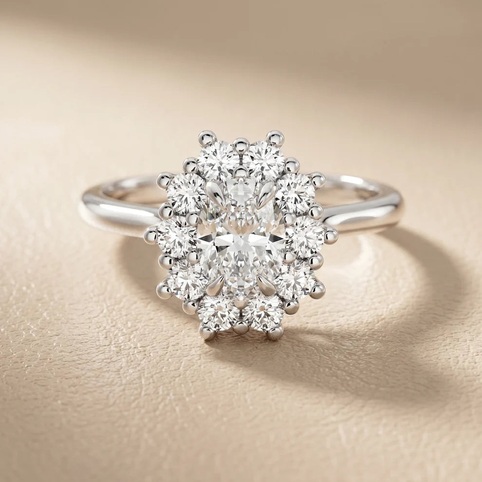 Halo Glow Oval Diamond Engagement & Wedding Ring