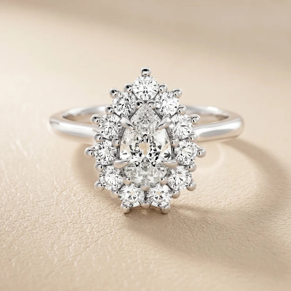 Halo Glow Pear Diamond Engagement & Wedding Ring