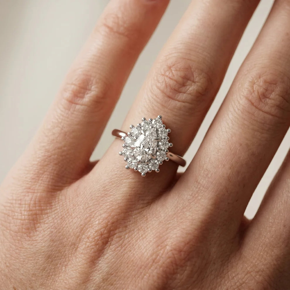 Halo Glow Pear Diamond Engagement & Wedding Ring