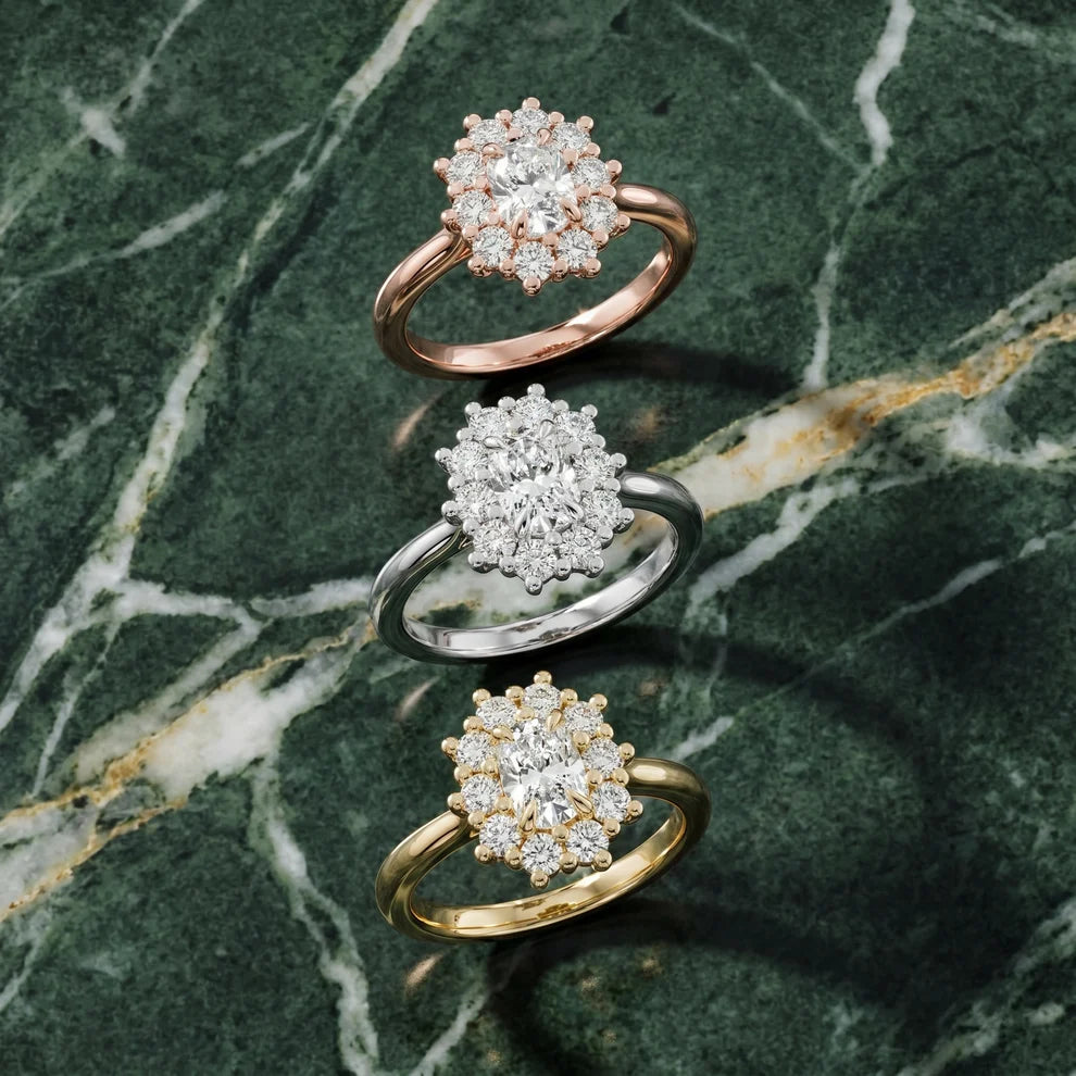 Halo Glow Cushion Diamond Engagement & Wedding Ring