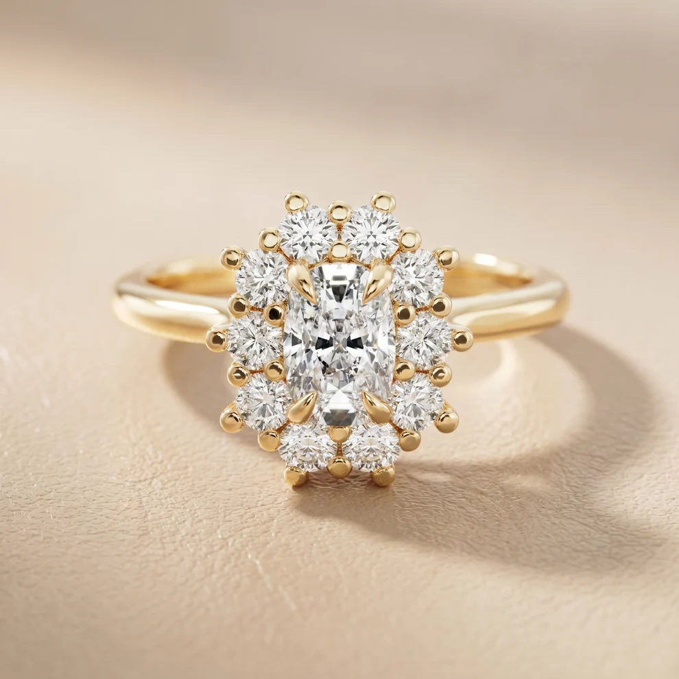 Halo Glow Cushion Diamond Engagement & Wedding Ring