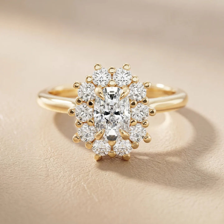 Halo Glow Cushion Diamond Engagement & Wedding Ring