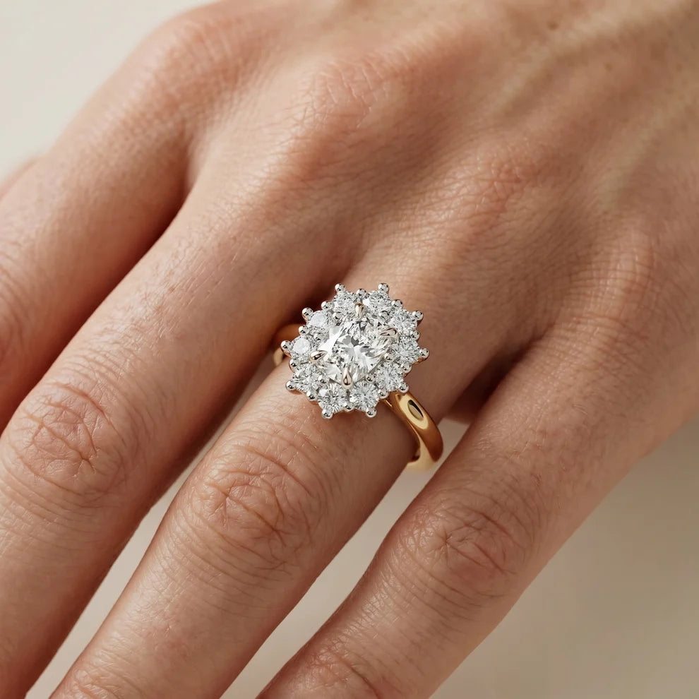 Halo Glow Cushion Diamond Engagement & Wedding Ring