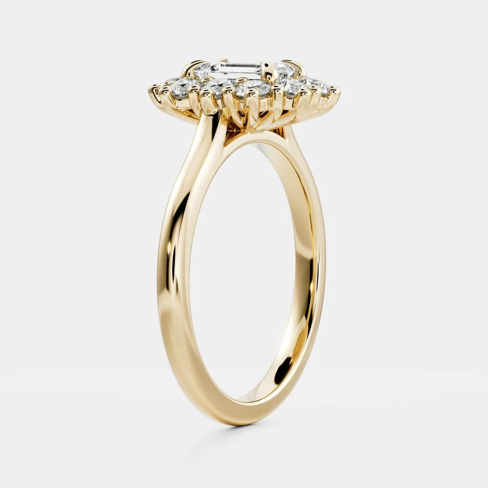 Halo Glow Emerald Diamond Engagement & Wedding Ring