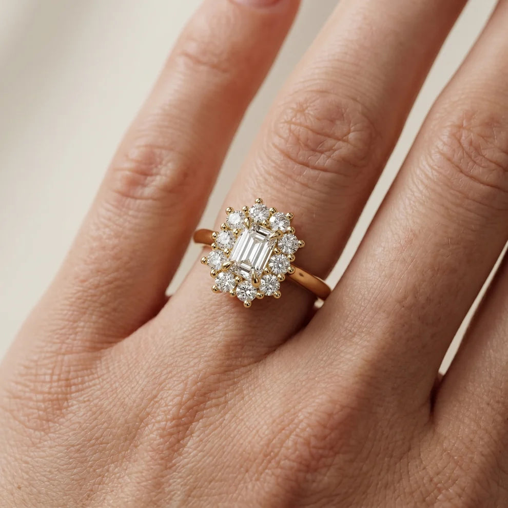 Halo Glow Emerald Diamond Engagement & Wedding Ring