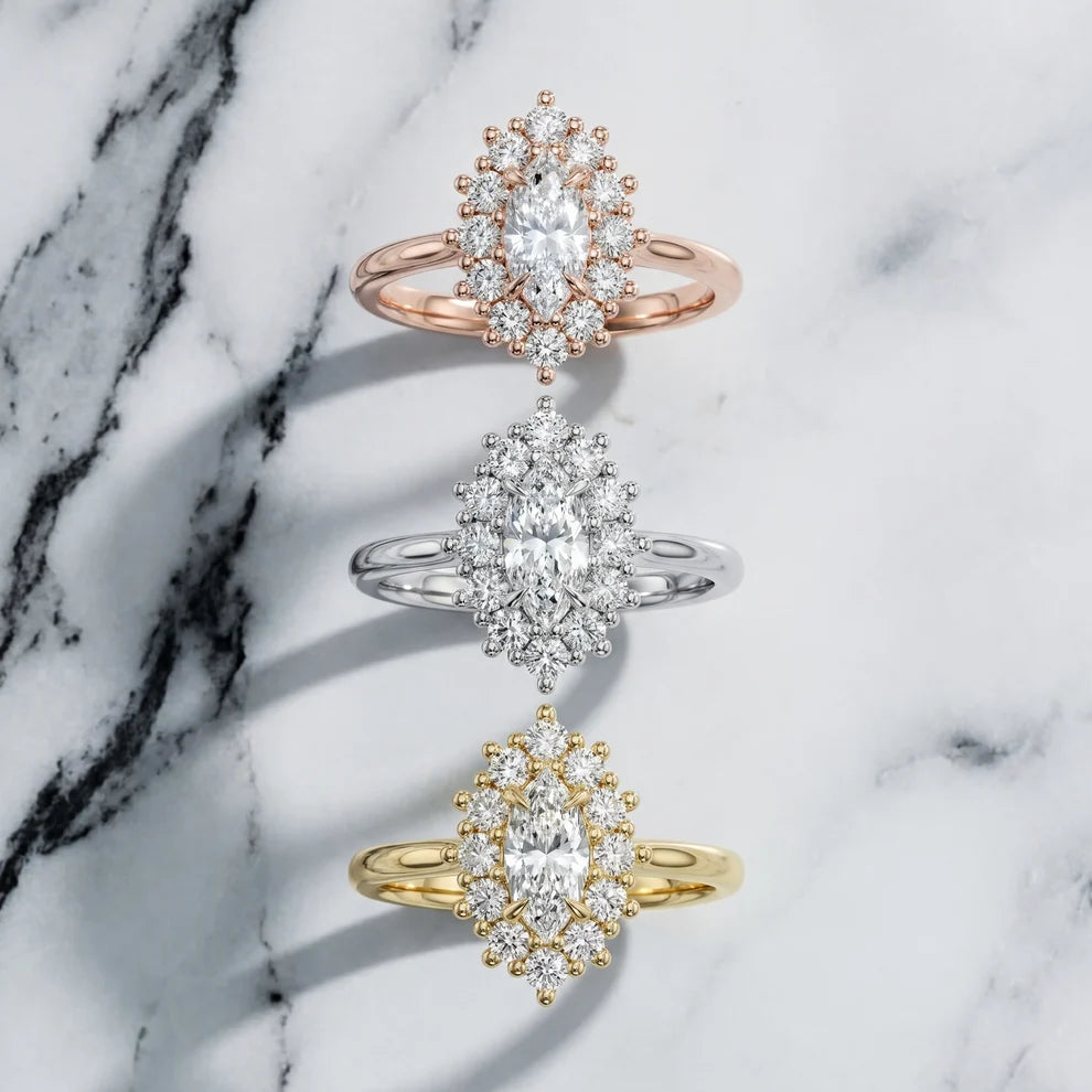 Halo Glow Marquise Diamond Engagement & Wedding Ring