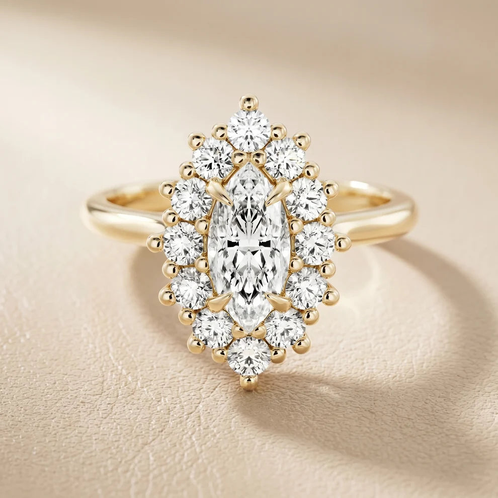 Halo Glow Marquise Diamond Engagement & Wedding Ring
