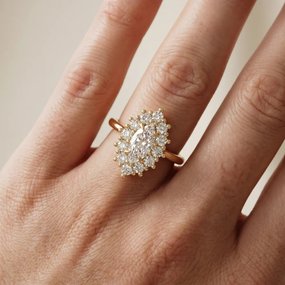 Halo Glow Marquise Diamond Engagement & Wedding Ring