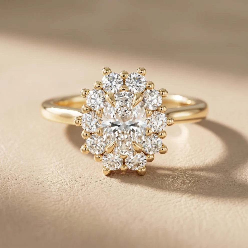 Halo Glow Oval Diamond Engagement & Wedding Ring