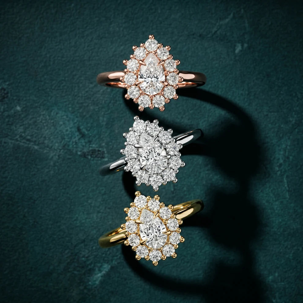 Halo Glow Pear Diamond Engagement & Wedding Ring