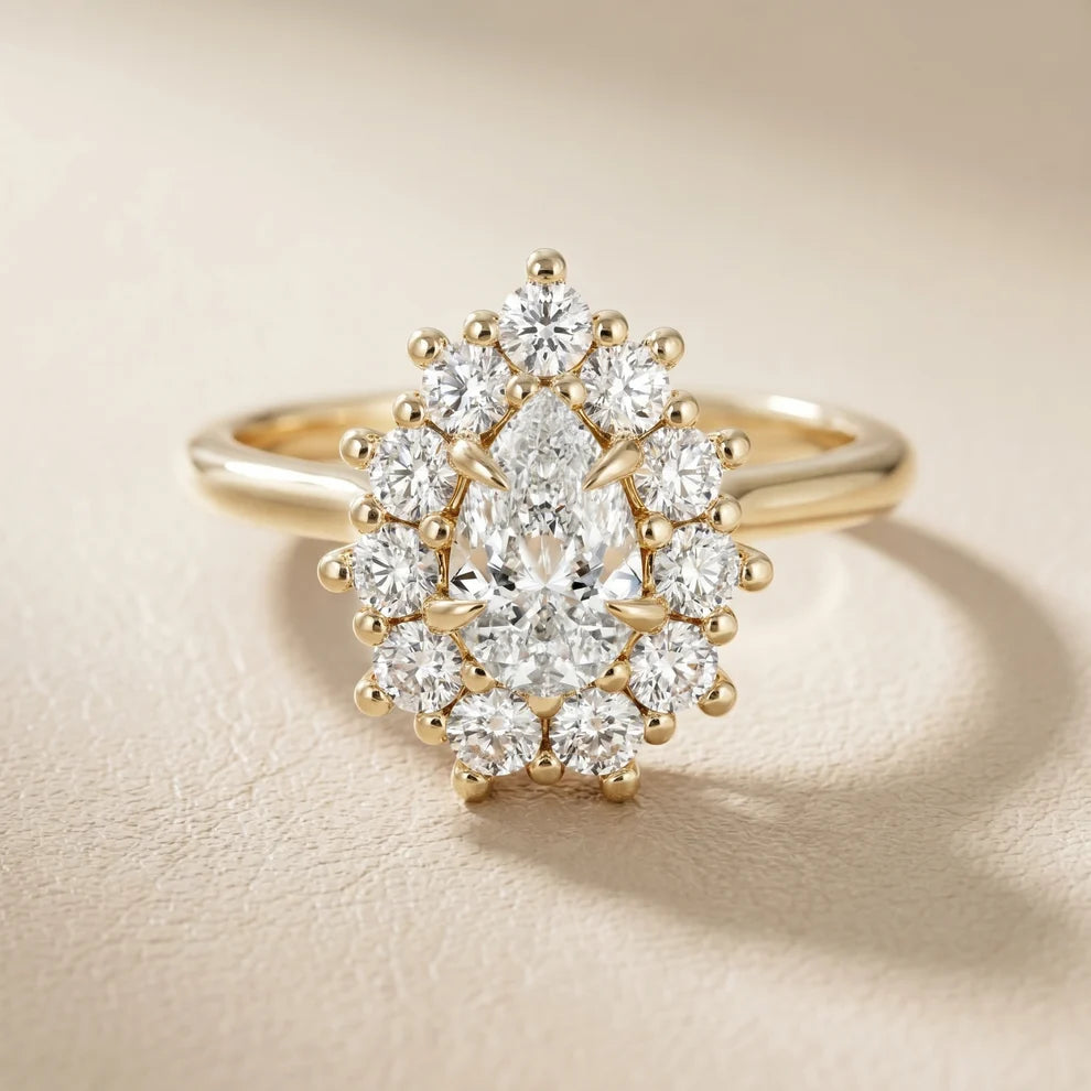 Halo Glow Pear Diamond Engagement & Wedding Ring