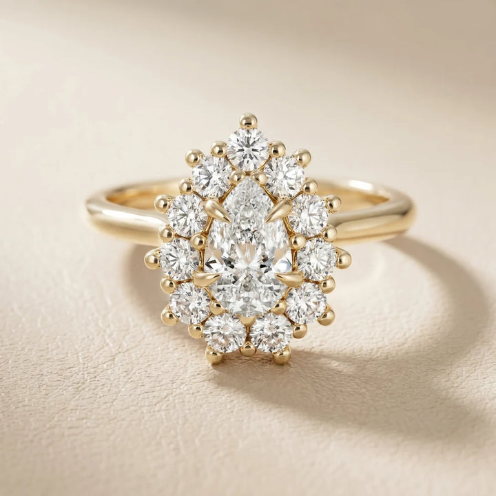 Halo Glow Pear Diamond Engagement & Wedding Ring