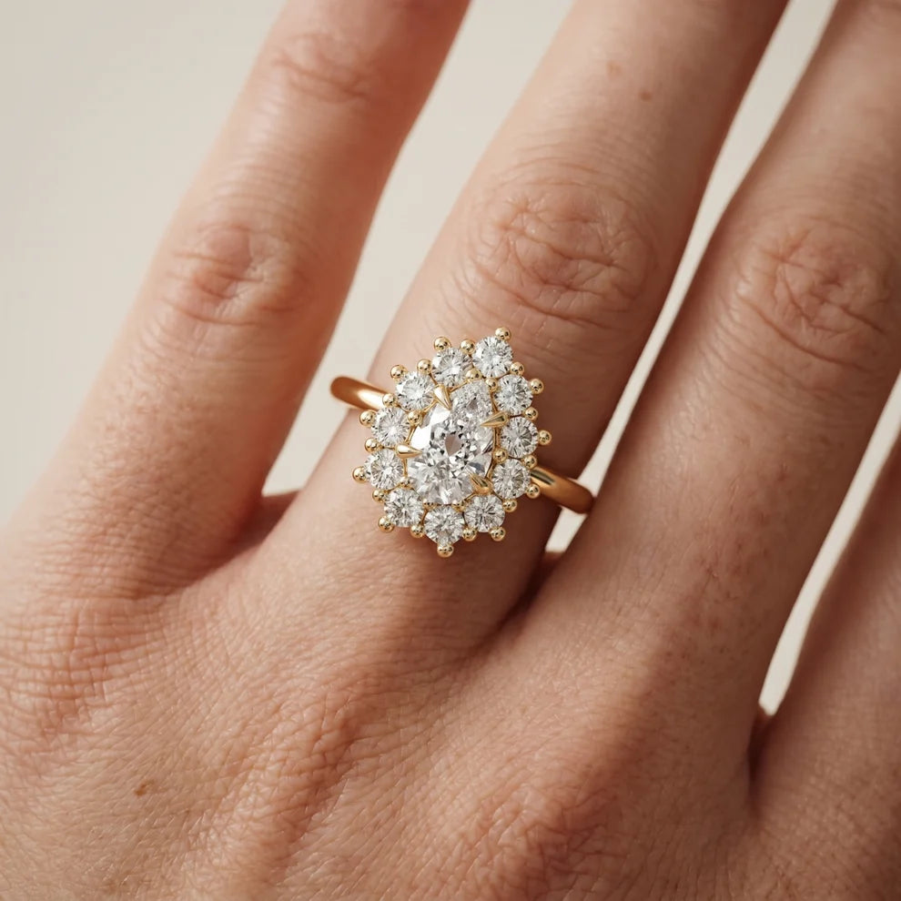 Halo Glow Pear Diamond Engagement & Wedding Ring