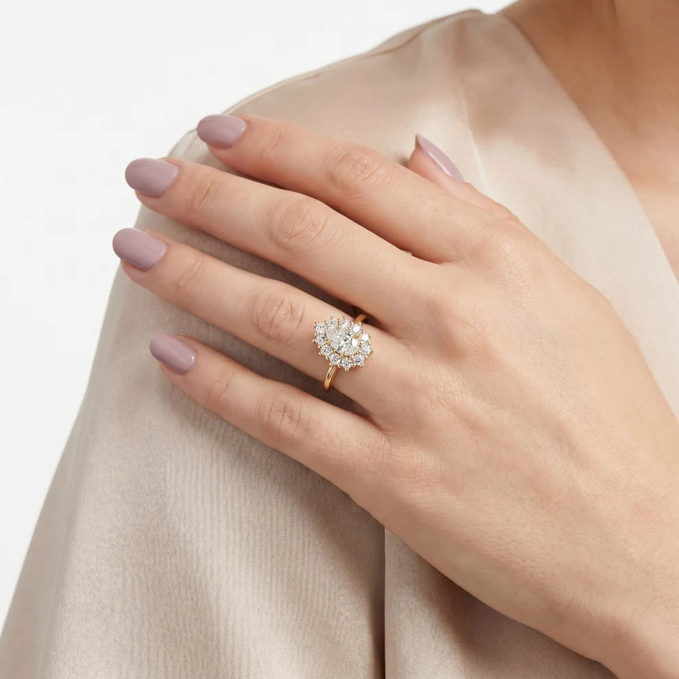Halo Glow Pear Diamond Engagement & Wedding Ring