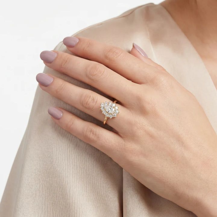 Halo Glow Pear Diamond Engagement & Wedding Ring