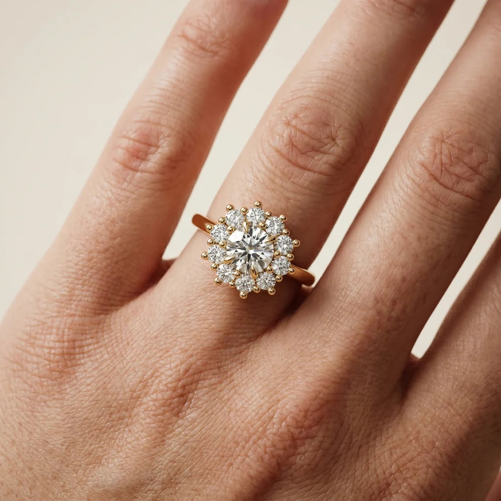 Halo Glow Round Diamond Engagement & Wedding Ring