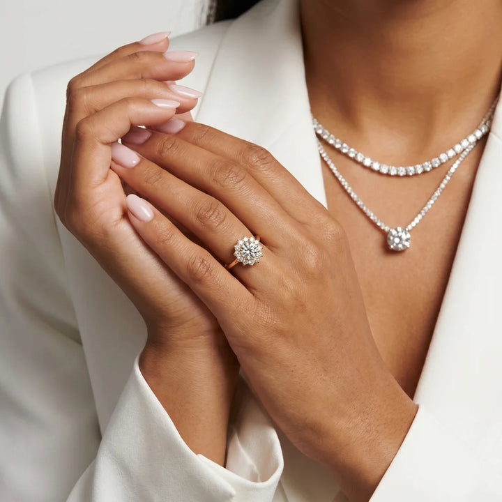 Halo Glow Round Diamond Engagement & Wedding Ring