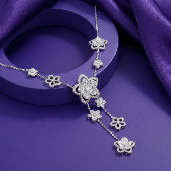 Luxury Floral Diamond Drop Necklace in 925 Sterling Silver | Elegant Flower Cluster Pendant for Women