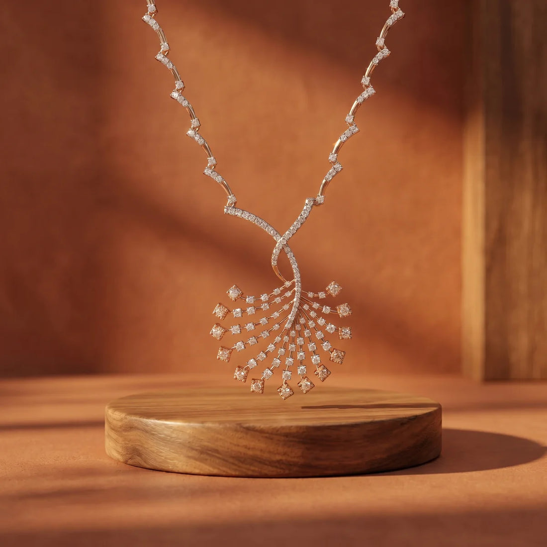 Fan Cascade Spray Necklace in 925 Sterling Silver with 18K Rose Gold Plating