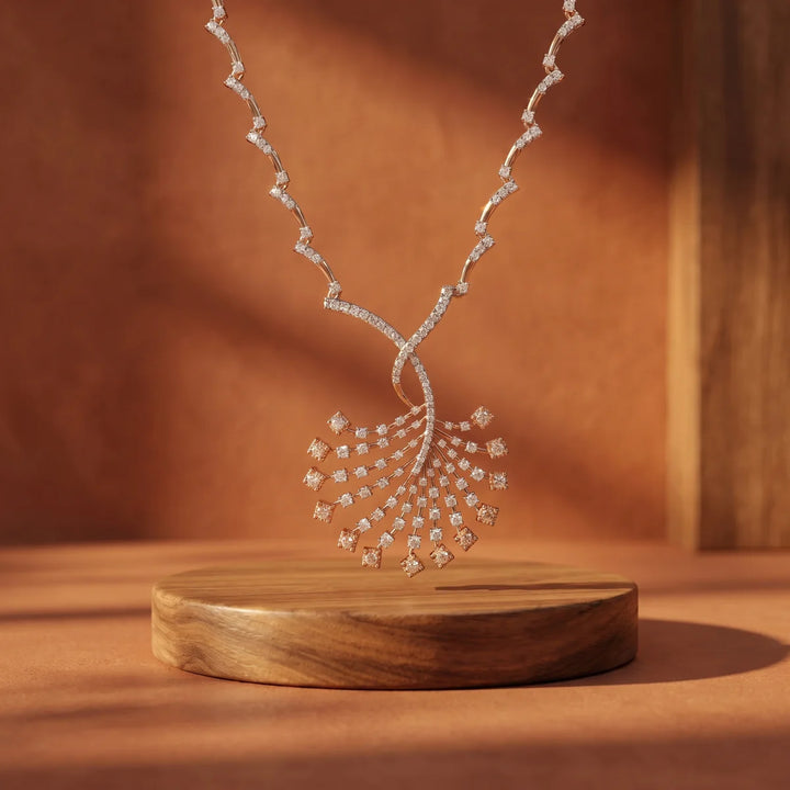 Fan Cascade Spray Necklace in 925 Sterling Silver with 18K Rose Gold Plating