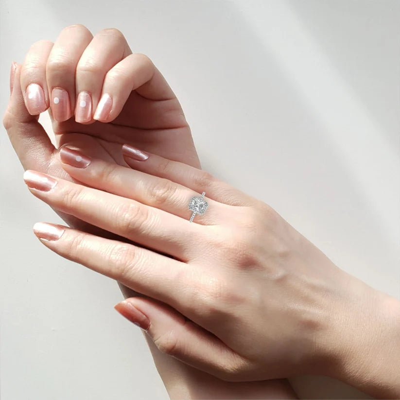 Radiant Cut Halo Diamond Engagement Ring with Pavé Band in Yellow Gold