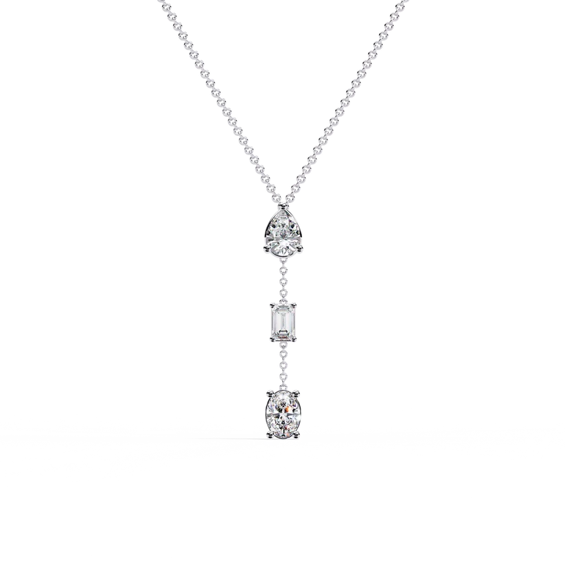 Pear, Baguette & Oval Diamond Drop Necklace