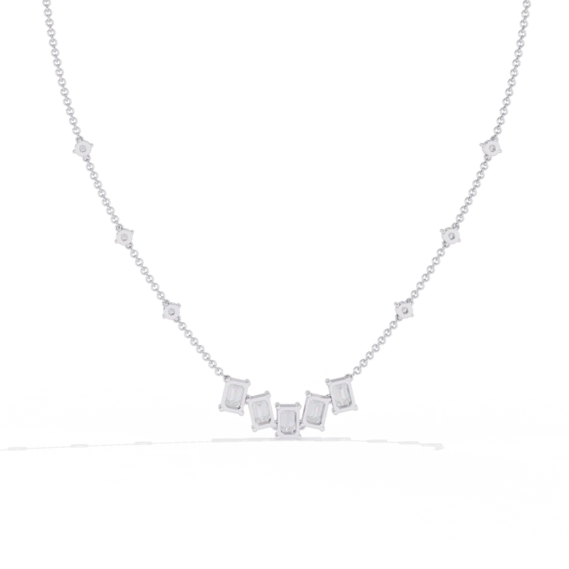 Celestial Baguette & Round Diamond Station Necklace
