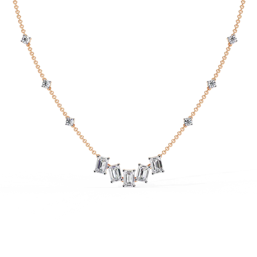 Celestial Baguette & Round Diamond Station Necklace
