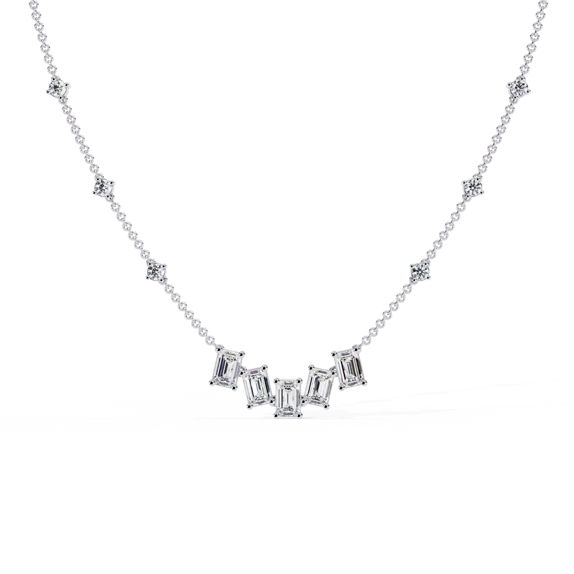 Celestial Baguette & Round Diamond Station Necklace